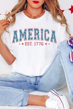 Whether you're at a BBQ, beach or lake, or simply enjoying quality time with friends over your favorite beverage, this 4th of July shirt is perfect for any occasion. Elevate your wardrobe with our remarkable Independence Day graphic t-shirt, designed exclusively for Americans like you.  SIZING  ❥ TSHIRT has a unisex fit. Runs true to size. ❥ Please refer to size chart before ordering. If possible, measure your favorite t-shirt armpit to armpit and top to bottom and compare it with the size chart Casual Tops For 4th Of July Vacation, Casual Tops For Vacation And 4th Of July, White American Flag Print Top For The Beach, White Tops With American Flag Print For Beach, White American Flag Print Tops For Beach, American Style Relaxed Fit Shirt For Labor Day, Casual Tops For 4th Of July Beach Outing, American Flag Print Cotton Top For Beach, Casual Beach Tops For 4th Of July