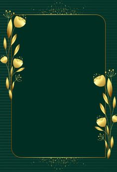 a gold frame with flowers and leaves on a green background