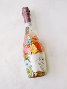 Custom Champagne Bottle, Hand Painted Wine Bottles, Hand Painted Bottles, Painted Bottle, Painted Wine Bottles, Bottle Of Wine, Champagne Bottles, Paint And Sip, Bottle Painting