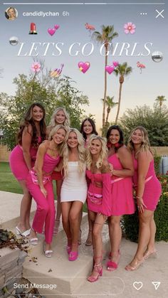 Pink Themed Bachelorette Party Outfits, Dress For Bachelorette Party The Bride, Pink Dress Bridal Shower, Pink Birthday Theme Outfit, Pink Bride Bachelorette, Bride Wears Pink Bachelorette, Bridal Shower Outfit Theme Ideas, Pink And White Hens Party, Barbie Bach Outfits