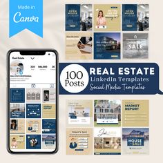 the real estate social media template is displayed on an iphone and in front of it