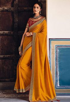 Mustard silk festival wear saree 21036  Desc:  Color : Mustard Saree Fabric : Silk Wash Care : Dry clean Sleeve Style : Short Sleeve Long Sleeves : Done only in Custom Stitch Sleeves Lining : Done only in Custom Stitch Bust Size : 32 to 42 Inches Occasion : Party Wear   Temple Wear   Social Gathering   Teej   Gudi Padwa   Onam. With Express Free Shipping and Custom Stitching, Buy Indian Party wedding wear Bridal saris Mustard silk festival wear saree 21036 online in USA, UK and Canada from Kolly Mustard Saree, Teej Festival, Bridal Sari, Egypt Fashion, Cute Formal Dresses, Gudi Padwa, Indian Party, Yellow Saree, Wedding Saree Indian