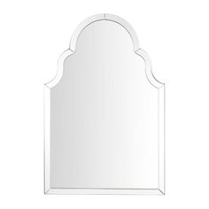 a white mirror with an arch shaped design on the front and back side, against a white background