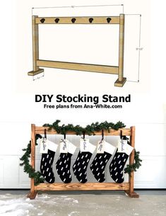 the diy stocking stand has stockings hanging from it