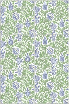 a green and blue wallpaper with flowers on the back ground, in an ornate pattern