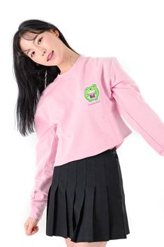 Boba Froggy Pink Cropped Sweatshirt - Momokakkoii Kawaii Boba, Pink Cottagecore, Tea Design, Cute Frog, Cute Frogs, Cropped Sweatshirt, Embroidered Sweater, Mori Girl, Bubble Tea