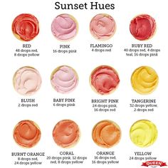 the different shades of sunset hues for your face and body are shown in this chart