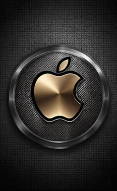 an apple logo on a black and gold wallpaper with metallic circles around the edges