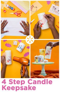 the four step candle keepsake is made with paper, scissors and other crafting supplies