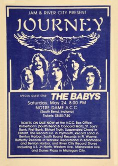 an old concert poster for journey featuring the baby's, from 1971 to 1970