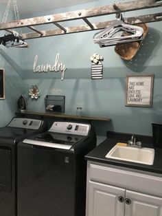 a washer and dryer in a laundry room