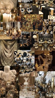 a collage of many different types of gold and black items in various pictures, including chandeliers