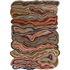 a multicolored area rug with wavy lines on the top and bottom of it