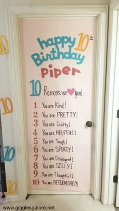 a pink door with the words happy birthday piper written on it