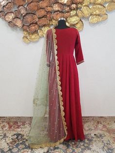 Maroon Panel Embroidered Anarkali Set - Trendroots Red Anarkali Set With Mirror Work, Red Anarkali Salwar Kameez With Mirror Work, Festive Maxi Length Dupatta With Dori Work, Red Churidar With Sheer Dupatta In Chinon, Floor-length Churidar With Sheer Dupatta In Chinon, Floor-length Churidar With Sheer Dupatta, Red Floor-length Anarkali Set With Mirror Work, Floor-length Chinon Churidar With Dupatta, Red Anarkali Gown In Chanderi Fabric