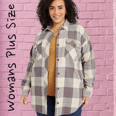 This Is A Heavy Duty 100% Cotton Shacket By Maurices. The Sizing Is Confusing. The Woman In The Picture Is 5'9 And Wearing A Size 0. The Shacket I Have New With Tags Is A Medium With A Bust Measurement Of 23" And A Length Of 32" My Estimation Would Be That It Is A 1x Or A 2x. Very Warm And Cozy. Coloring Is A Creme W A Plum Purple Wpst309l05m Black Flannel Shirt, Gray Plaid Shirt, Fall Flannel, Cap Sleeve Shirt, Black Flannel, Navy Gingham, Watermelon Print, Blue Flannel, Tan Plaid