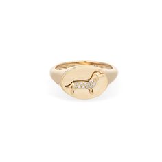 Pavé Diamond Dachshund Signet Ring Trending Necklaces, Gold Signet Ring, Diamond Charm, Pave Ring, Engraved Items, Dachshund Dog, Luxe Gifts, Silver Pearls, Diamond Stone