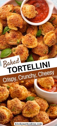 Learn how to make easy crispy tortellini in oven that's healthy and is one of the best tortellini recipes using cheese tortellini. If you have wondered what to make with tortellini pasta, then this is a perfect snack idea on a stick served with marinara, garlic parmesan sauce or ranch dressing for snack or appetizer for parties. Get this baked tortellini recipe at kitchenathoskins.com. Crispy Tortellini, Tortellini Appetizers, Toasted Tortellini, Recipes Using Cheese, Easy Kid Friendly Snacks, Tortellini Appetizer, Baked Tortellini Recipes, Baked Tortellini, Tortellini Recipe