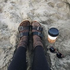 Birken Stock Outfit, Socks And Birks, Birkenstocks Shoes, Birkenstock Outfit Fall, Sandals With Socks, Birkenstock Outfit, Chilly Morning, Birkenstock Sandals, Chilly Weather