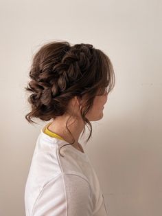 Dutch Braids Wedding Hair, Prom Braid Updo, Wedding Braids Short Hair, Bohemian Wedding Hairstyles Updo, Boho Bridal Hair And Makeup, Hippy Updo, Messy Braided Bun Hairstyles, Boho Hair Up, Brunette Braided Wedding Hair