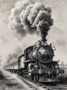 a black and white photo of a steam engine train