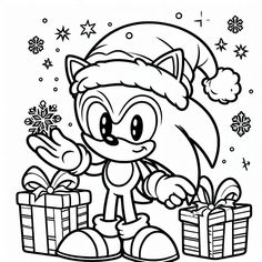 the sonic christmas coloring page with presents