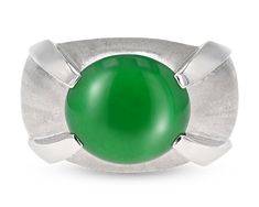 Sophisticated and stately, this men's ring features a polished cabochon jadeite jade. Certified by the Gemological Institute of America, the stone shows no evidence of impregnation to enhance the stone's desirable qualities. Known as the “Royal Gem” in ancient China, jade has been favored around the world for weapons, jewelry and art for more than 7,000 years. Artisans selected jade for its incredible luster and toughness, and this superb ring is certainly exemplary of those qualities. Displayin Jade Ring, Ancient China, Men's Ring, Jade, Platinum, Rings For Men, Gems, China, Ring