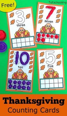 thanksgiving counting cards with turkeys on them