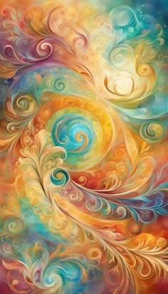 an abstract painting with swirls and colors