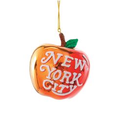 an apple ornament with the words new york city painted on it