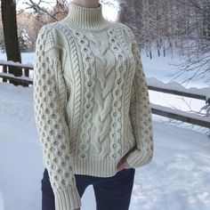 Amazing cable knit sweater. Very cozy, soft and warm. 100% handmade. Perfect quality! The composition is 100% merino wool. You can choose any colour 😘 I'll make the size according to your measurements.  I'll knit your sweater 14 days along  FREE worldwide shipping If you have any questions, please send me message 🤗 Cable Knit Turtleneck, Modest Clothes, Chunky Cable Knit Sweater, Heavy Sweaters, Cable Knit Turtleneck Sweater, Womens Sweaters, Knit Turtleneck, Knit Turtleneck Sweater, Winter Sweater