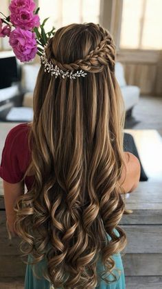 Long Straight Hair Prom Hairstyles, Hairstyle For Wedding Long Hair, Wedding Hair Styles Straight Hair, Cute Dress Hairstyles, Hairstyles Girls Wedding, Classy Prom Hair Down, Elegant Wedding Hairstyles For Long Hair, Hairstyles In Straight Hair, Half Straight Half Curly Hair