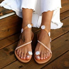 Category:Sandals; Upper Materials:Faux Leather; Embellishment:Flower; Season:Summer; Heel Type:Flat Heel; Gender:Women's; Toe Shape:Open Toe; Style:Elegant,Cute,Casual; Heel Height(inch):1-2; Outsole Materials:Rubber; Occasion:Wedding,Beach,Daily,Party; Closure Type:Loafer; Listing Date:02/24/2023; Production mode:External procurement; 2024 Trends:Plus Size,Flat Sandals,Boho Bohemia Beach; Foot Length:; Foot Width:; SizeChart1_ID:2:179956; Size chart date source:Provided by Supplier.; US Size:nu Boho Wedding Shoes, Nude Boots, Casual Shoes Women Flats, Mid Heel Boots, Black Suede Shoes, Floral Flats, Women Platform Shoes, Trending Sandals, Buckle Ankle Boots