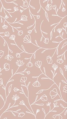 a pink background with white flowers and leaves on the bottom right corner is an outline drawing