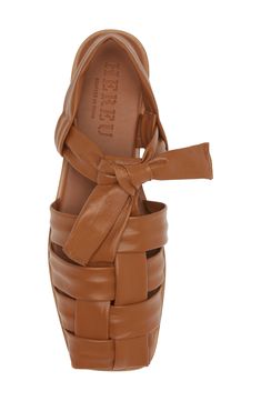 An adjustable tie ensures fitting comfort in this woven lambskin sandal fronted by a square toe. Top tie closure Leather upper, lining and sole Made in Spain Tan Sandals, Woven Shoes, Square Toe Sandals, Brown Leather Sandals, Chunky Sandals, Rollerball Perfume, Slingback Sandal, Black Sandals, Leather Sandals