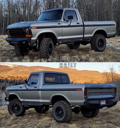 two pictures of the same pickup truck