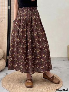 Olivia Mark - Vintage Literary Print Midi Skirt with Casual Flared Silhouette White Flares, Midi Flare Skirt, Denim Pencil Skirt, Fall Winter Wardrobe, Half Skirt, Irregular Hem, Printed Midi Skirt, Goth Outfits, Types Of Skirts