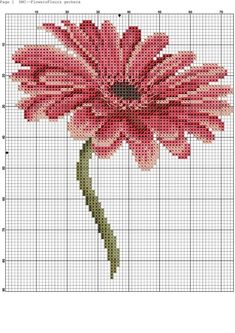 a cross stitch pattern with a pink flower