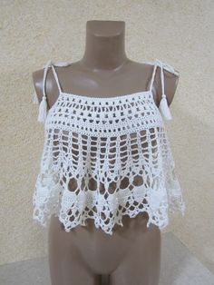 Bohemian crochet top, sexy summer top Thrift Wishlist, Crocheted Clothing, Crochet Bohemian, Bohemian Crochet, Crochet Wearables, Hippie Crochet, Summer Yarn, Crochet Boho Top, Cute Summer Tops