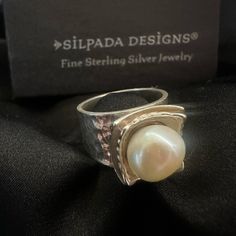 New In Box! Sz 6! Sterling Silver 925 Silpada Ring! Hammered With A Freshwater Pearl! Gorgeous Piece!!! Modern Sterling Silver Pearl Ring For Gift, Modern Sterling Silver Pearl Ring As Gift, Modern Silver Pearl Ring As Gift, Modern Silver Pearl Ring For Gifting, Sterling Silver Pearl Ring As Gift, Silver Pearl Ring Stamped 925 As Gift, White Pearl Ring Stamped 925 As Gift, Silpada Jewelry, 925 Ring