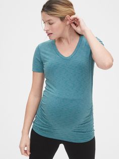 Gap Maternity Gapfit Breathe V-Neck T-Shirt Teal1 Moisture-wicking V-neck Activewear For Workout, Stretch V-neck Top For Yoga, Sporty Fitted V-neck T-shirt, Sporty Blue Gap Tops, Breathable Stretch V-neck Activewear, Breathable V-neck Activewear For Workout, Breathable V-neck Athleisure Activewear, Sporty Stretch V-neck Tops, Gap Casual Go-dry Activewear