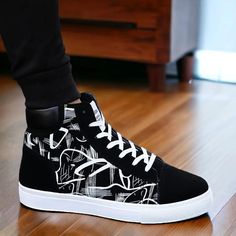 Canvas Men's Casual Shoes - Fashion Sneakers - Breathable Cool Street Shoes for Male | Touchy Style Casual Blue Canvas Shoes For Streetwear, Blue Cotton Canvas Shoes For Streetwear, Non-slip Black Canvas Shoes For Streetwear, Black Sneakers With Anime Print For Sports, Fade-resistant Blue Sneakers For Streetwear