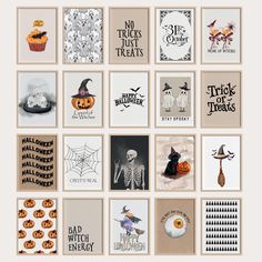 there are many halloween cards on the wall