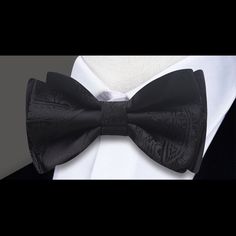 Black Paisley Bow Tie Elegant Fitted Bow For Gift, Elegant Fitted Bow As Gift, Elegant Bow With Butterfly Knot For Black-tie Events, Classic Black Bow With Butterfly Knot, Elegant Black Ties With Butterfly Knot, Elegant Butterfly Knot Bow For Black Tie Events, Elegant Black Tie With Butterfly Knot, Classic Black Butterfly Knot Bow, Elegant Black Bow With Butterfly Knot