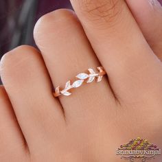 Rose Gold Single Cut Diamond Promise Ring, 14k Rose Gold Wedding Diamond Ring, 14k Rose Gold Halo Diamond Ring For Wedding, 14k Rose Gold Wedding Ring With Diamond Accents, Anniversary Rose Gold Wedding Ring With Rose Cut Diamonds, Dainty Rose Gold Half Eternity Wedding Ring, 14k Rose Gold Wedding Ring, Dainty Band, Branch Ring