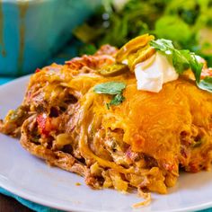 pulled pork ranch casserole on a white plate