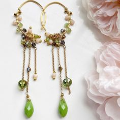 Green and Light Pink earrings. Soft texture finished, effortless chic , decadent WoW , The perfect addition to any outfit for any occasion. Beads and  gemstones are aplenty in our earrings. Thank you for visiting PastelGems Elegant Pink Hoop Earrings With Dangling Beads, Delicate Long Drop Earrings With Dangling Beads, Elegant Faceted Beads Dangle Hoop Earrings, Elegant Dangle Hoop Earrings With Faceted Beads, Elegant Faceted Beaded Drop Earrings, Elegant Party Hoop Earrings With Faceted Beads, Bohemian Dangle Earrings With Faceted Details, Pink Earrings, Effortless Chic