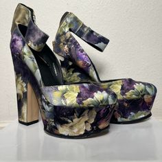 Brand New Floral Heels From Asos. Never Worn. Size 6. Asos Shoes, Floral Heels, Purple Green, Platform Heels, Green And Purple, Asos, Size 6, Women Shoes, Brand New