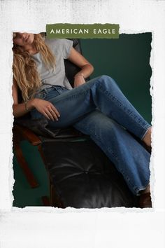 Medium wash denim/1 piece waistband/5-pocket styling with hand-set rear pockets and handcrafted hinged bartacks/Signature 77 details at back pocket and coin pocket/Sustainable hardware and trims/Zip fly American Eagle Outfitters, Women's Jeans, American Eagle, 1 Piece, Coin, Women Jeans