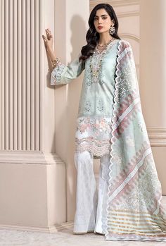 Designer Lawn Suit with Embroidery emblazoned with beautiful print and embroidered organza patch. Summer Collection is very stylish and you can wear these dresses on Party or Eid Events. Buy Online Luxury lawn new collection at this store and change your look. Shirt: Pretty Shirt in sky blue color is embellished with printed dyed jacquard front and back on lawn fabric. Sleeves are also printed. Shirt neckline is decor with embroidered bunch organza and daman is also embellished with organza patc Lawn Suit Design Ideas 2020, Lawn Suit Design Ideas, Lawn Suit Design, Suit Design Ideas, Lawn Design, Pakistani Suits Online, Lawn Suit, Pakistani Lawn Suits, Lawn Dress